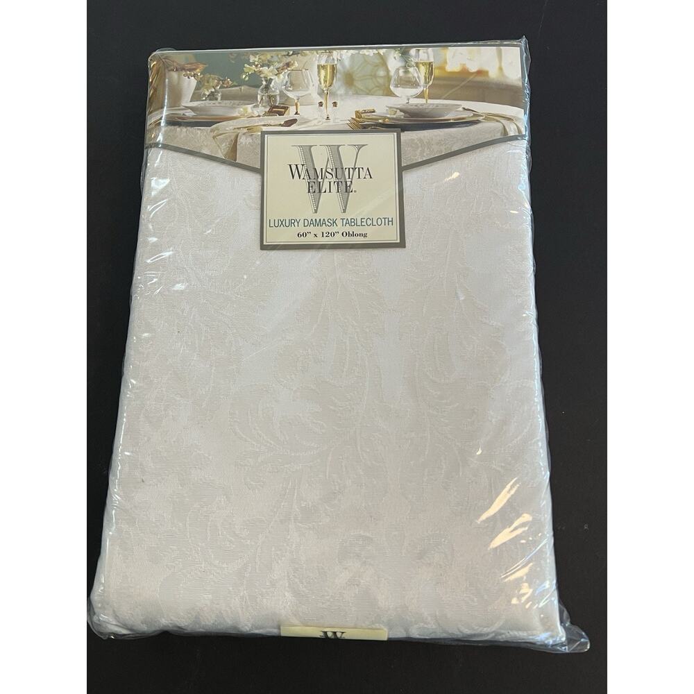 Wamsutta Elite Tablecloth Luxury Damask Oblong 60” x 120” White New
